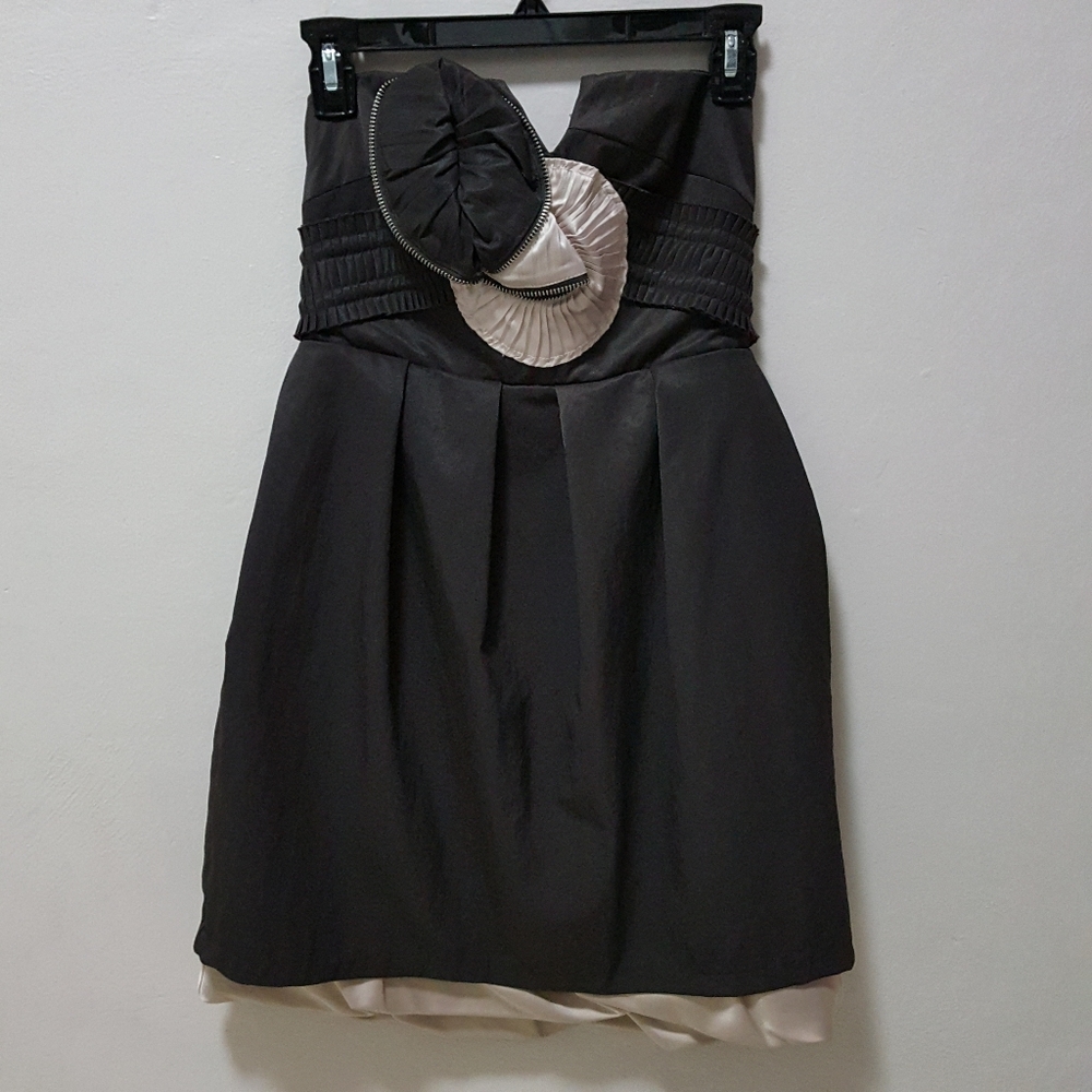 Rebbeca Thomson Dress Brown Strapless Cocktail Bubble Evening Party Pleated S